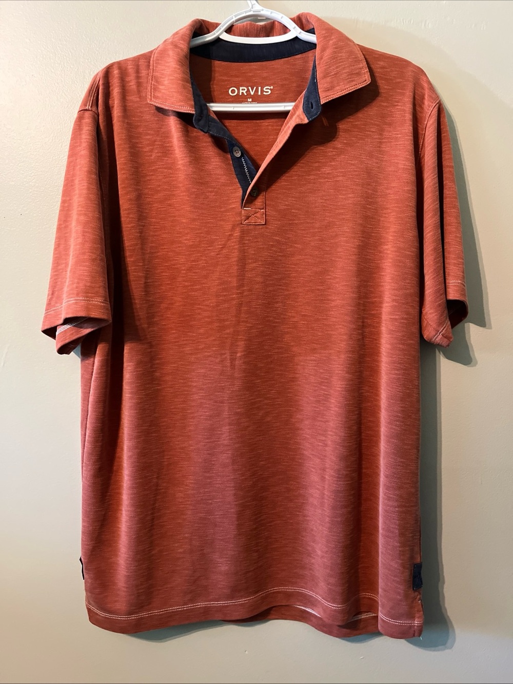 Men’s Orvis Short Sleeve Burnt Orange Rust Polo Medium Soft